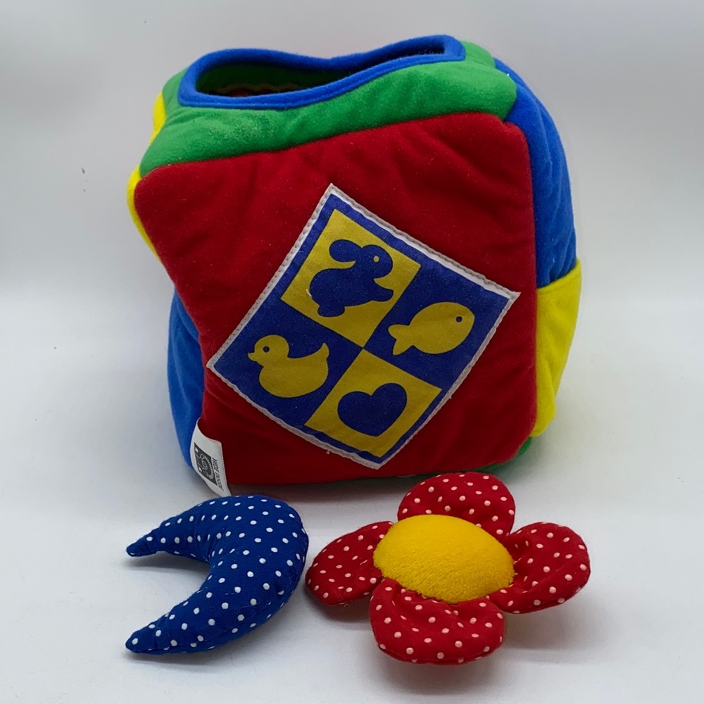 Vintage Discovery Toys Hide Inside Baby Sensory Cube Soft Block Infant Toy Set